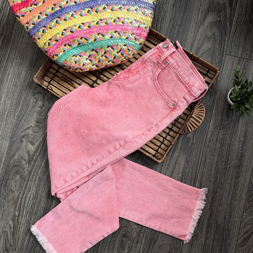 Gap Salmon Pink High Rise Vintage Cigarette Cropped Fray Hem Denim Jeans 2 / 26